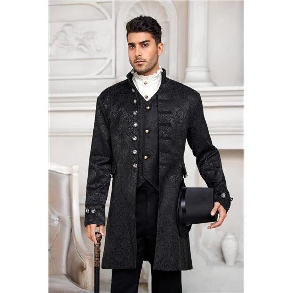 Mens Steampunk Medieval Jacket Pirate Viking Renaissance Tuxedo Coat - Picture 2 of 7
